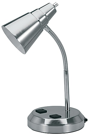 Realspace™ Gooseneck Desk Lamp With Charging Station, Adjustable Height, 15"H, Brushed Nickel