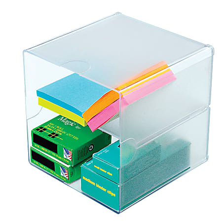 Deflect-O® Stackable Cube With 2 Shelves, 6"H x 6"W x 6"D, Clear