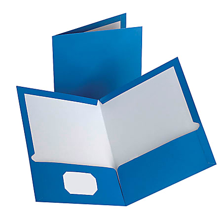 Oxford™ Laminated Twin-Pocket Portfolios, 8 1/2" x 11", Blue, Pack Of 10
