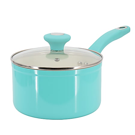 Martha Stewart Everyday Rexford 2.6-Quart Ceramic Nonstick Aluminum Saucepan With Lid, Teal