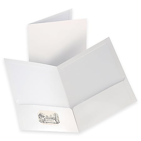 Oxford™ Laminated Twin-Pocket Portfolios, 8 1/2" x 11", White, Pack Of 10