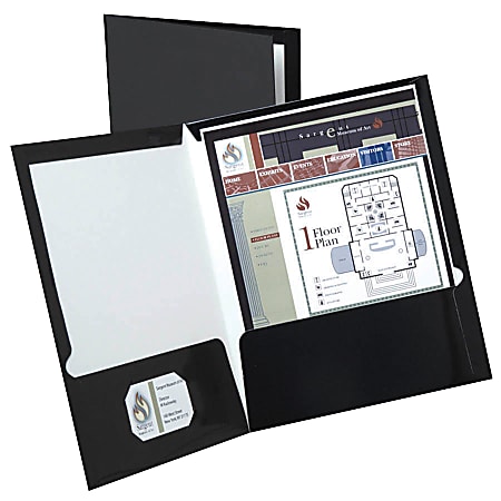 Oxford™ Laminated Twin-Pocket Portfolios, 8 1/2" x 11", Black, Pack Of 10