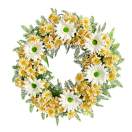 Nearly Natural Mixed Daisy 21”H Artificial Wreath, White