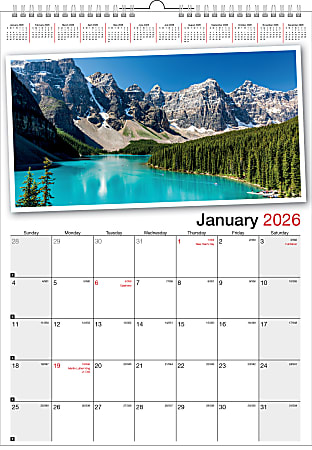 2026 Office Depot® Brand Monthly Wall Calendar, 12" x 17", Scenic, January to December