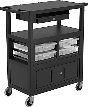 Luxor Deluxe Teacher Cart, 35-5/8”H x 35-5/8”W x 18-1/4”D, Black