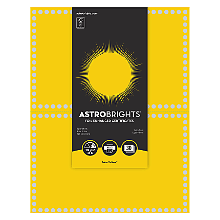 Astrobrights Foil Enhanced Certificates - Dots Design - 65 lb/176 gsm - 5.5" x 8.5" - Solar Yellow - Foil, Card Stock - 30 / Pack