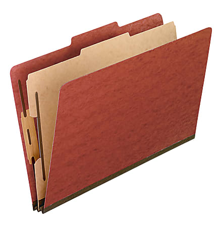 Pendaflex® Pressboard End-Tab Classification Folder, 1 Divider, Legal Size, 30% Recycled, Red, Box Of 10