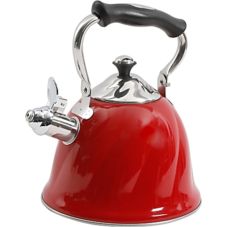 Mr. Coffee Alderton 2.3-Qt Stainless-Steel Whistling Tea Kettle With Lid, Red