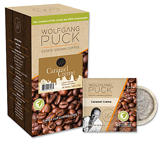 Wolfgang Puck® Caramel Creme Single-Serve Coffee Pods, Carton Of 18