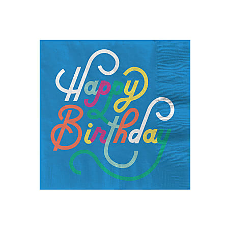Hallmark Cocktail Napkins, "Happy Birthday" on Blue (Pack of 16)