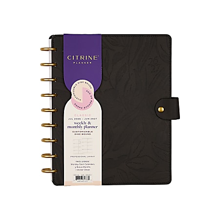 Citrine Monthly/Weekly Classic Disc-Bound Academic Planner, 7" x 9-1/4", Midnight Floral, July 2026 to June 2027, Total Quantity 1