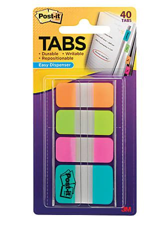 Post-it® Tabs, Assorted Sizes, Assorted Colors, 10 Flags Per Pad, Pack Of 4 Pads