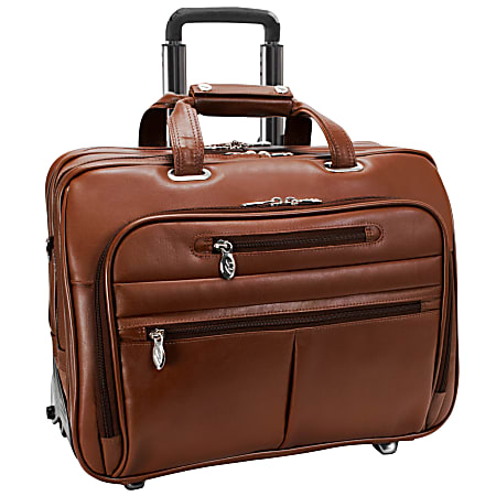 McKleinUSA OHARE Fly-Through Checkpoint-Friendly 2-in-1 Removable-Wheeled 15.6" Leather Laptop Case, Brown