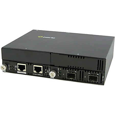 Perle 10 Gigabit Ethernet IP-Managed Stand-Alone Media Converter with Dual SFP+ Slots - Management Port - 10GBase-X - 2 x Expansion Slots - 2 x SFP+ Slots - Wall Mountable, Rail-mountable, Rack-mountable