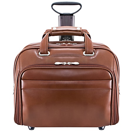 McKleinUSA MIDWAY Fly-Through Checkpoint-Friendly 2-in-1 Removable-Wheeled 15.6" Leather Laptop Case, Brown