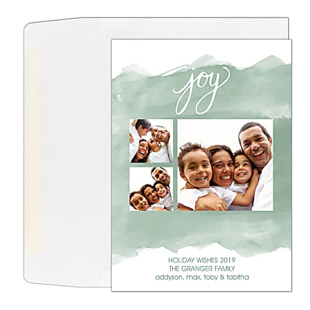 Custom Photo Holiday Cards With Envelopes 5 x 7 Watercolor Joy Box Of 25  Cards - Office Depot