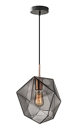 Adesso® Haze Hanging Pendant, 9"W, Smoked Glass Shade/Black And Copper Base