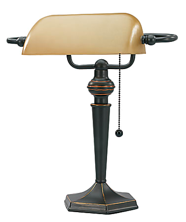 Realspace Bankers Lamp 15 H Amber ShadeAntique Bronze Base Office Depot