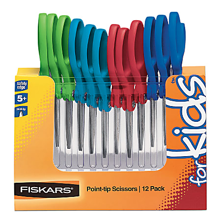 Fiskars® Scissors For Kids, Grades K-5, 5" Pointed, Assorted Colors, Pack Of 12
