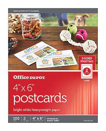 Office Depot® Brand Bright White Laser Post Cards, 4" x 6", Pack Of 100