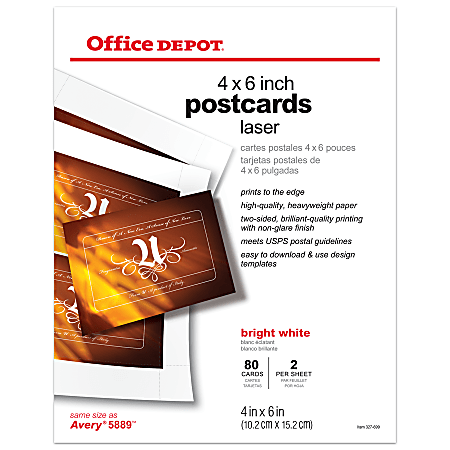 Office Depot® Brand Bright White Laser Post Cards, 6" x 4", Pack Of 80