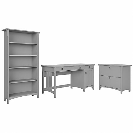 Bush® Furniture Salinas 60"W Computer Desk With Bookcase And Lateral File Cabinet, Cape Cod Gray, Standard Delivery