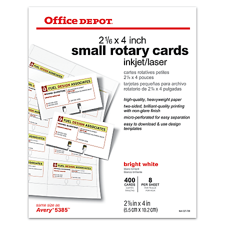 Office Depot® Brand Inkjet/Laser Rotary Cards, Small, 4"W x 2 1/6"H, Bright White, Pack Of 400