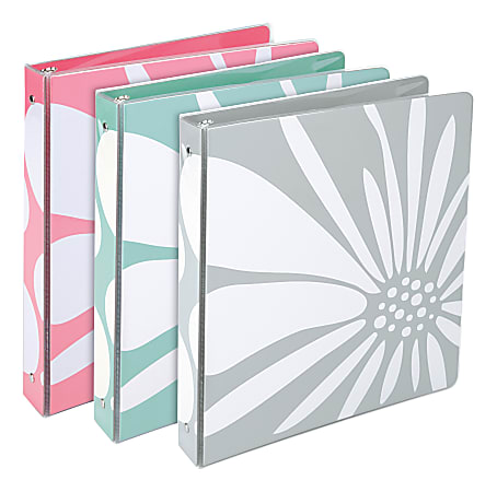 Divoga® Daisy 3-Ring Binder, 1" Round Rings, Assorted Colors