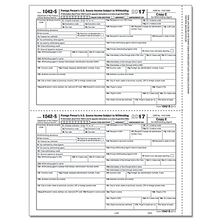 ComplyRight 1042-S Inkjet/Laser Tax Forms, Copy E, 8 1/2" x 11", Pack Of 50