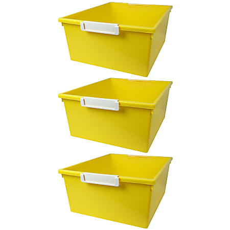 Romanoff Tattle Tray With Label Holder, 12 QT, Yellow, Pack Of 3