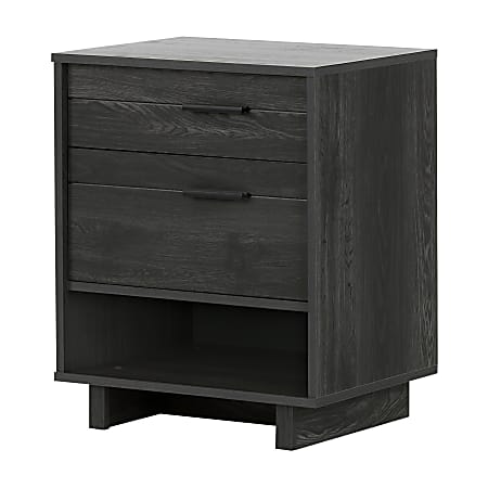South Shore Fynn Nightstand With Cord Catcher, 24-3/4"H x 22-1/4"W x 16-1/2"D, Gray Oak