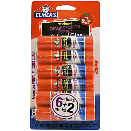 Elmer's® Washable Disappearing Purple School Glue Sticks, 0.21 Oz., Pack Of 6 + 2 Bonus Sticks