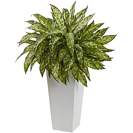 Nearly Natural Aglaonema 28”H Artificial Plant With Decorative Planter, 28”H x 20”W x 20”D, Green/White