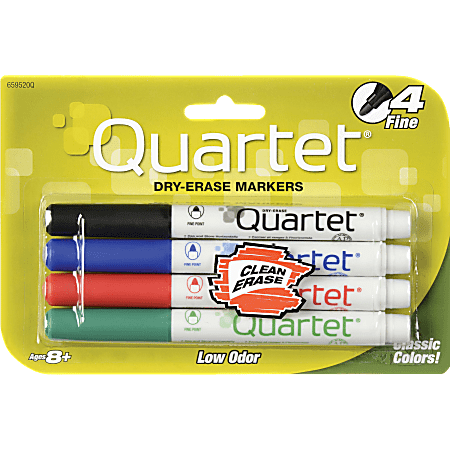 Quartet® Dry-Erase Markers, Fine Point, Assorted Colors, Pack Of 4