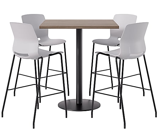 KFI Studios Proof Bistro Square Pedestal Table With Imme Bar Stools, Includes 4 Stools, 43-1/2”H x 36”W x 36”D, Maple Top/Black Base/Light Gray Chairs