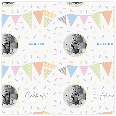 Custom Full-Color Gloss Finish Wrapping Paper, Standard Roll, 7' x 29-1/4", Pennant Banner Birthday Or Baby Celebration With Photos