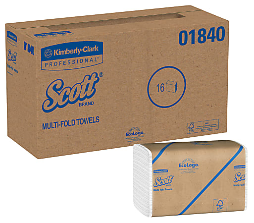 Scott® Multi-Fold 2-Ply Paper Towels, 250 Sheets Per Pack, Case Of 16 Packs
