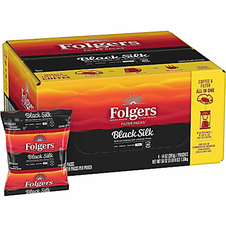 Folgers® Black Silk Coffee Single-Serve Packs, Dark Roast, 1.4 Oz Per Bag, Carton Of 40