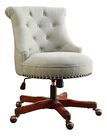 Linon Dallas Fabric Mid-Back Home Office Chair, Natural/Dark Walnut