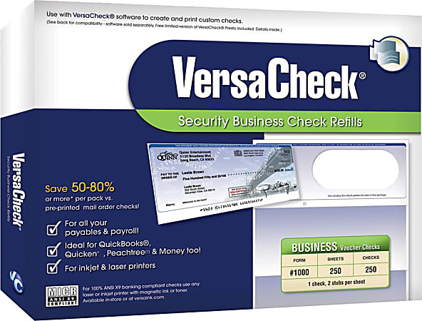 VersaCheck® Security Form #1000 Business Check Refills, White Canvas, 500 Sheets, Disc