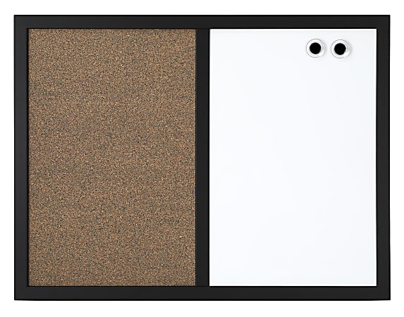 Realspace™ Magnetic Dry-Erase Whiteboard/Cork Bulletin Board, 24'' x 36", Black Frame