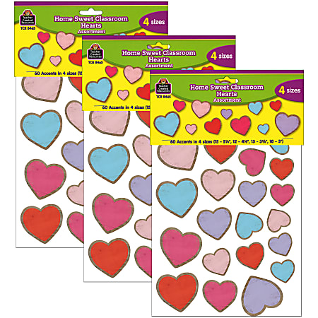 Teacher Created Resources Accents, Home Sweet Classroom Hearts, 60 Pieces Per Pack, Set Of 3 Packs