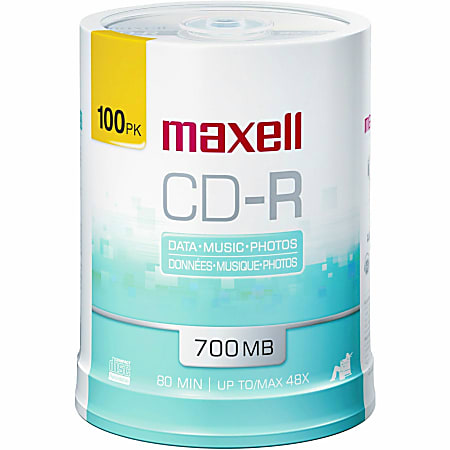Maxell® CD-R Media Spindle, 700MB, Pack Of 100