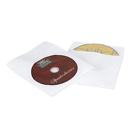 Windowed Paper CD Sleeves, 4.88" x 5", White, Case Of 500