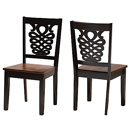 Baxton Studio Gervais Dining Chairs, Walnut Brown/Dark Brown, Set Of 2 Dining Chairs
