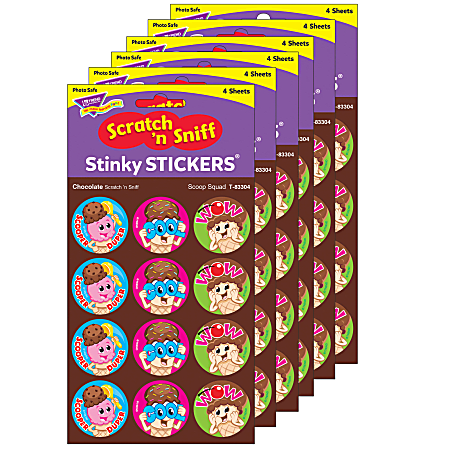 Trend Stinky Stickers, Scoop Squad/Chocolate, 48 Stickers Per Pack, Set Of 6 Packs