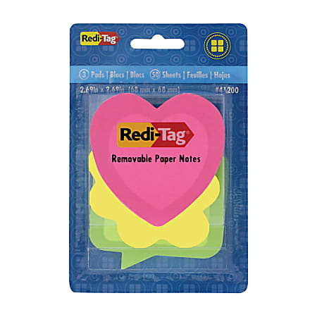 Redi-Tag® Designer Self-Stick Notes, 2 9/16" x 2 9/16", Assorted Neon Shapes, 50 Sheets Per Pad, Pack Of 3 Pads