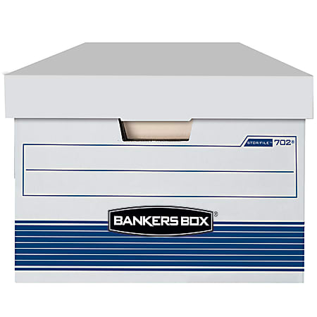 Bankers Box® Stor/File™ FastFold® Medium-Duty Storage Boxes, Legal Size, 24“D x 15" x 10", White/Blue, Case Of 4 - 70240FF
