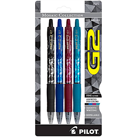 Pilot G2 Mosaic Collection Gel Pens, Fine Point, 0.7 mm, Assorted Barrels, Assorted Ink Colors, Pack Of 4 Pens