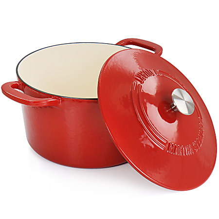 Martha Stewart Enameled Cast Iron Embossed Dutch Oven With Lid 7 Qt Red -  Office Depot